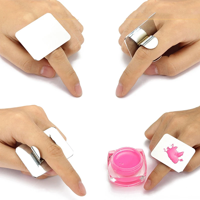 

Salon Manicure 1PC Finger Ring Color Palette Make up Cream Foundation Mixing Palette Cosmetic Make up Tool Stainless Steel Plate