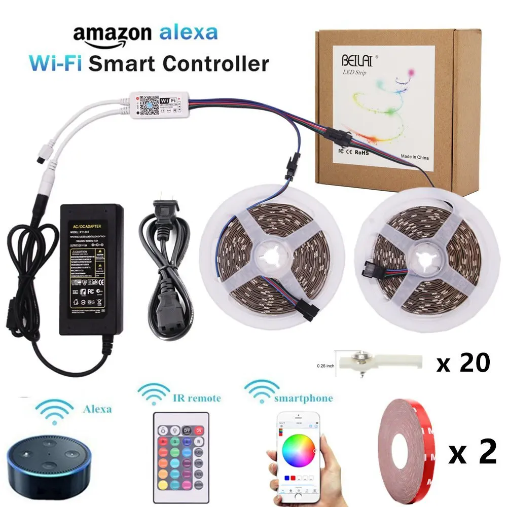 

10M 5050 RGB LED Strip Waterproof WIFI RGBW RGBWW DC 12V LED Light Strip kit Flexible Neon Tape With Remote Control and Power