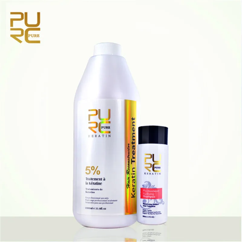 

PURC 1000ml 5% Formalin Brazilian Keratin Hair Treatment+100ml Purifying Shampoo Repair Damaged Hair Straighten Hair Care Set