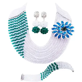 

Vintage Clear AB Army Green Crystal Party Necklace Earrings Bracelet Sets for Women 10C-CJZ-12