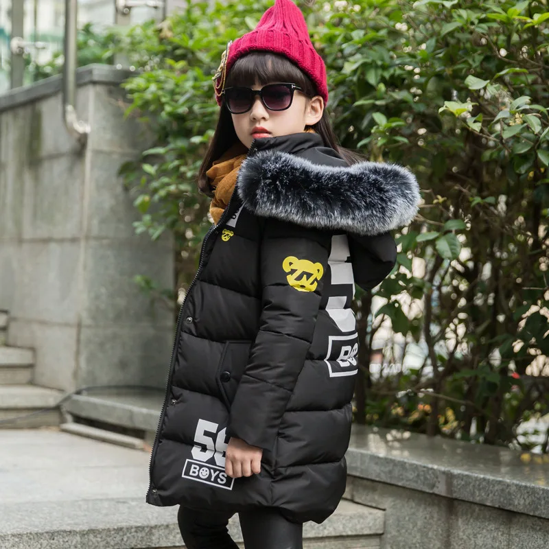 Girl winter jacket coat black cute hooded fur collar size 4 5 6 7 8 9