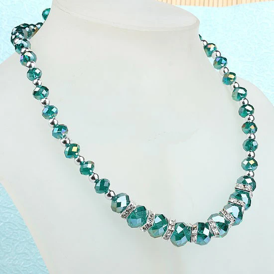 

Fashion Peacock Green AB Crystal Glass Faceted Beads Necklace With Magnetic Clasp one piece 45cm