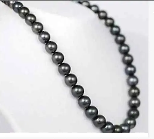 

stunning18inch 9-10mm tahitian round black green pearl necklace 18"14KGP