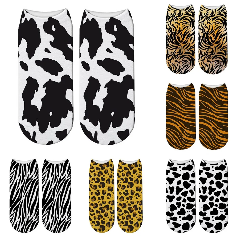 Новинка, женские носки с объемным животным принтом, брендовый Носок, модные носки унисекс, Леопардовый принт, Meias, женские забавные короткие носки, 5ZJQ-ZWS31