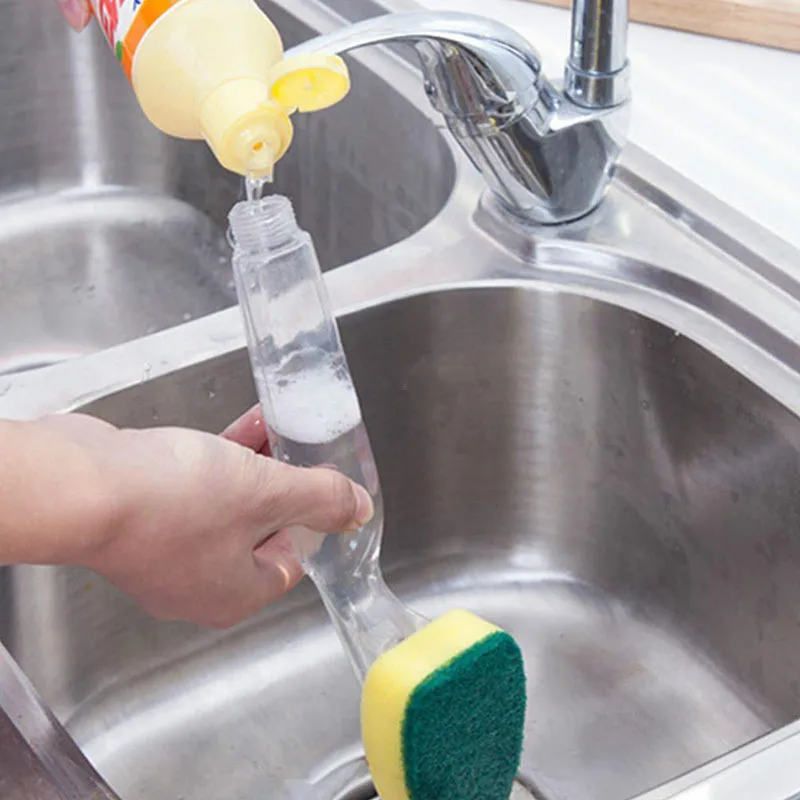 

Sponge Replaceable Couring Pad Washing Convenience Cleaning Brush Scrubber Kitchen Soap Dispenser Dish With Refill Liquid L0507