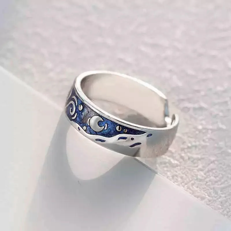 Кольцо из стерлингового серебра 925 пробы Винсента Ван Гога Звездная ночь кольцо влюбленных для парня девушки подарок Мужчины Женщины кольцо Леди ювелирные изделия
