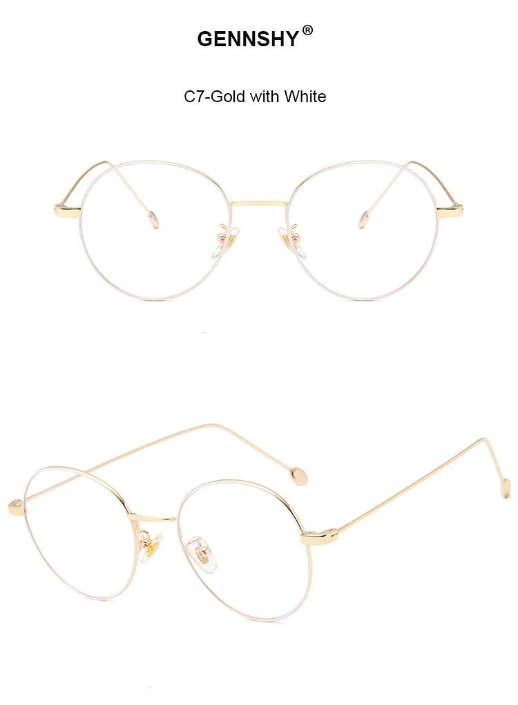 Новые корейские очки Для женщин мода круглый металлический очки легкая рама ретро Марка Дизайн тонкий храм оптический кросс золотистый и