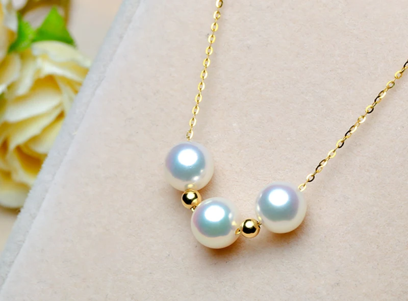 Sinya Classical 18k gold beads Natural Round Pearls choker necklace for ladies women mom girls gift with 45cm au750 gold chains  (20)