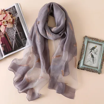 

2020 high quality women scarf summer silk scarves for lady pashmina wool shawls and wraps female bandana embroidery foulard