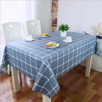 

Waterproof PVC Rectangle Tablecloths Simple Blue and White Plaid Printed Lace Design Home Table Cloth for Party,Banquet,Hotel