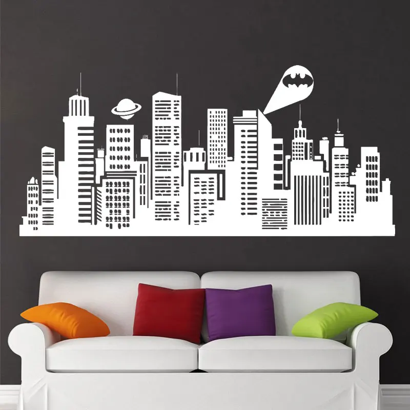 Бэтмен Готэм город Наклейка на стену комиксы Виниловые стикеры Детская комната Домашний декор E605