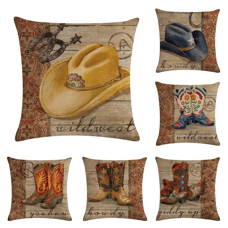 Cowboy Butterfly Pattern Cotton Linen Throw Pillow Cushion Cover Home