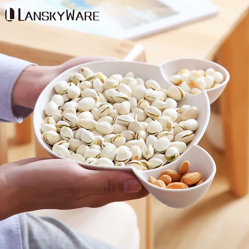 

LANSKYWARE Cute Cartoon Kids Snack Plate Eco-Friendly Wheat Straw Dry Fruit Plate For Children Food Container Dinner Plate Dish