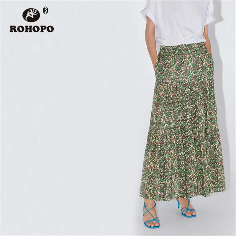 

ROHOPO Women Patchwork Printed Midi Skirt High Waist Cake Multiways Pleated Autumn Mid Calf Tiny Floral Falda #XZ2078