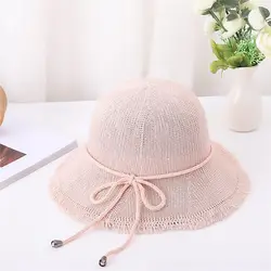 Женская пляжная шляпа вязание крючком Зонт сплошной цвет Складная регулируемая Панама для лета-MX8
