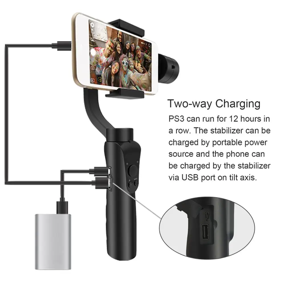  3 Axis Handheld gimbal sta bilizer withBluetooth Control for smart Phone forsmart phones up to 7 in