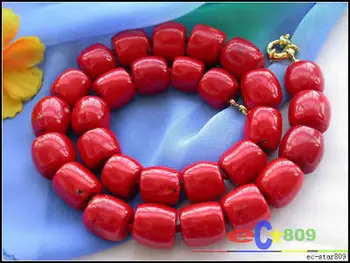 

Hot sale HUGE 12-14MM column red coral bead NECKLACE Genuine 18inch for Wedding women Beautiful jewelry and accessories