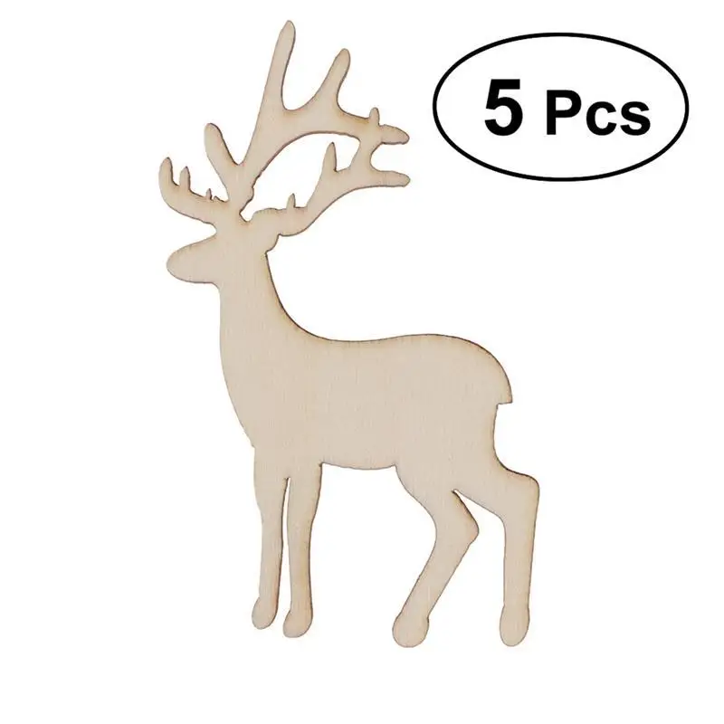 

5PCS Reindeer Cutout Veneers Slices For Patchwork DIY Crafting Decoration Christmas Tree Wooden Craft Pendants Hanging Ornaments