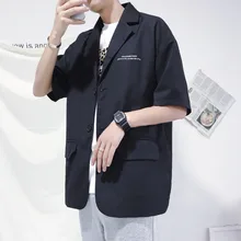 Новая летняя Корейская версия тренда с короткими рукавами с отворотами чистый черный деловой повседневный костюм куртка s-xl