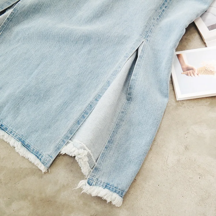 2018 Korean Style New Women Casual Big Pocket Jean Fashion Blue Side Open Hem Denim Dress Harajuku High Waist Long Girls Dresses