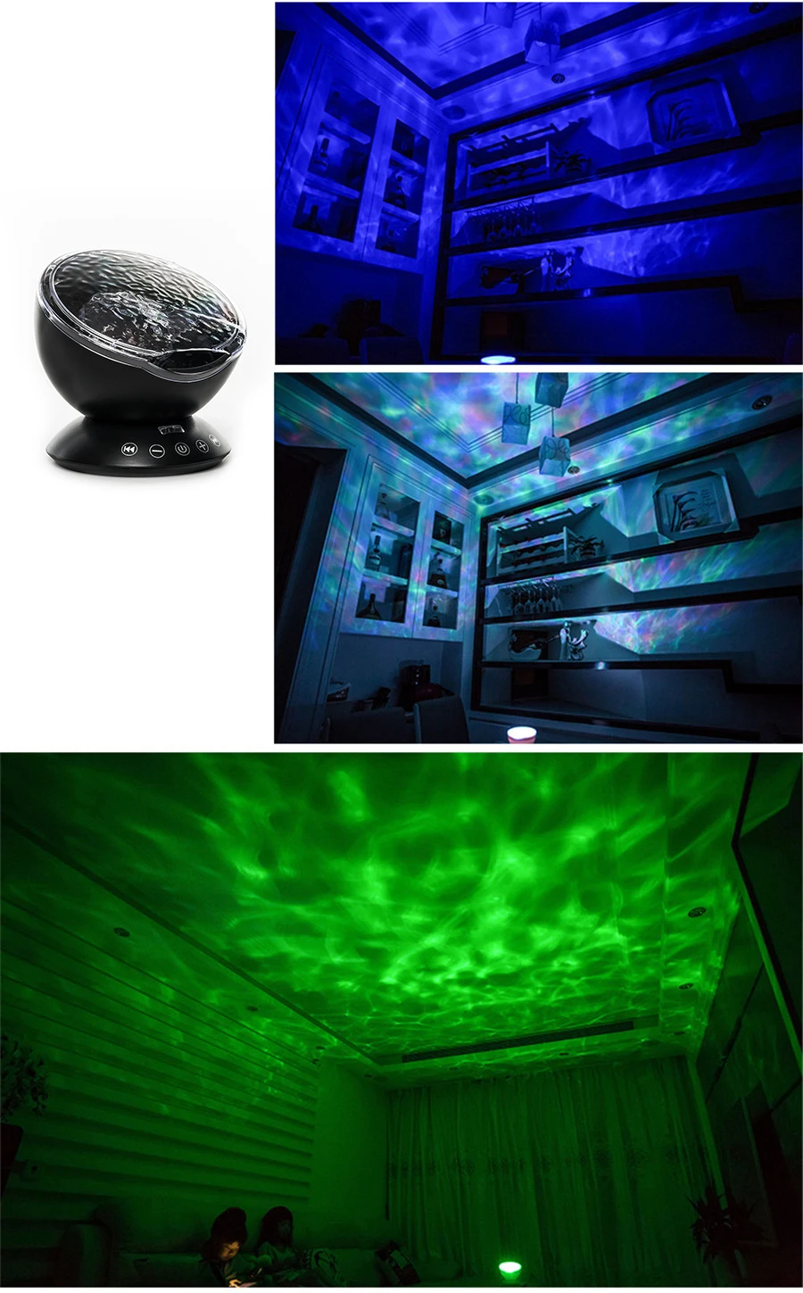 Ocean Wave Projector LED Night Light With USB Remote Control TF Cards Music Player Speaker Aurora Projection