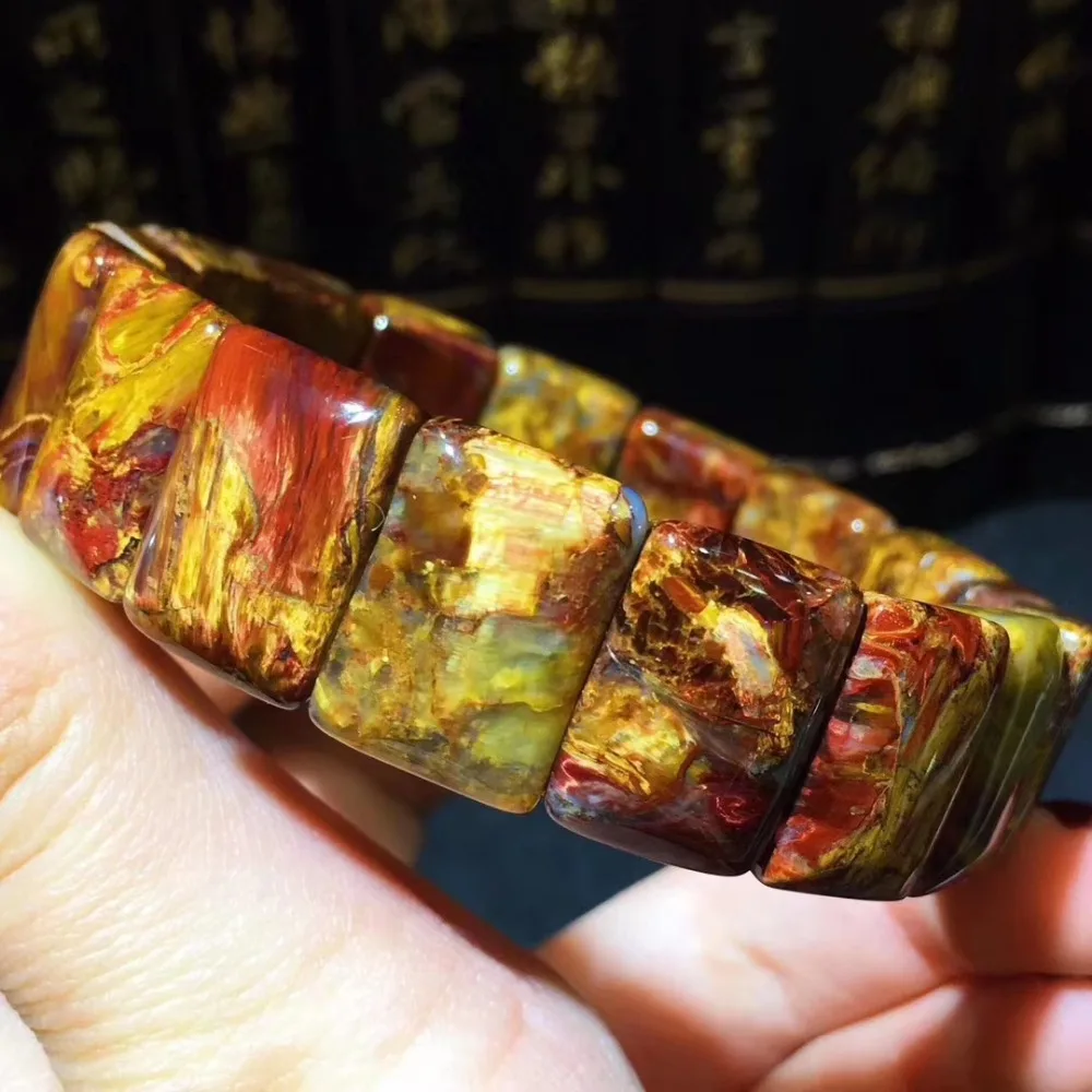 

Certificate Natural Namibia Pietersite Red Yellow Chatoyant Gemstone Rectangle Beads Woman Man Bracelets Drop Shipping AAAAA