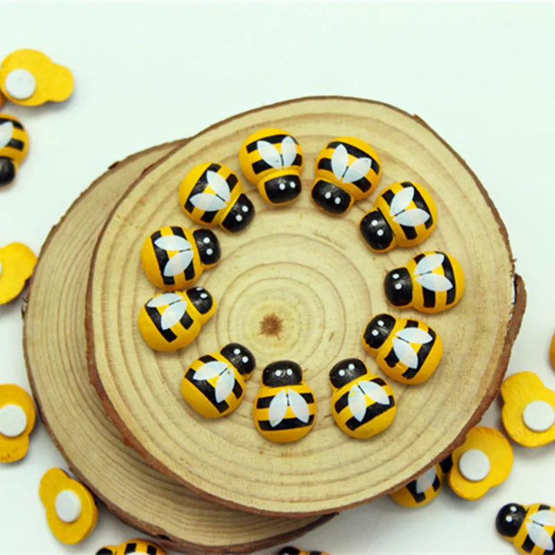 

100pcs/bag Mini Bee Wooden DIY Ladybug Refrigerator Stickers Self-adhesive Home Wall Decor Birthday Party Decorations