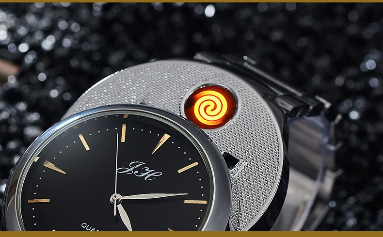 Часы-прикуриватель креативные беспламенные USB зажигалки часы Мужские кварцевые наручные часы ветрозащитные мужские подарочные часы JH329 1 шт