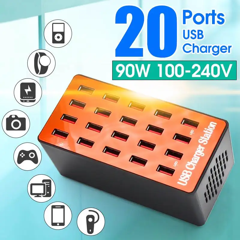 

Smart 20 Ports USB Charger Station Splitter 90W Mobile Phone Charger Smart USB Charge Universal for iPhone Samsung Mp3 Tablet