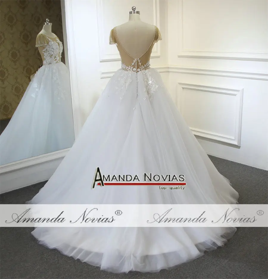 Robe de mariage кружевная Апликация с коротким рукавом, прозрачное свадебное платье