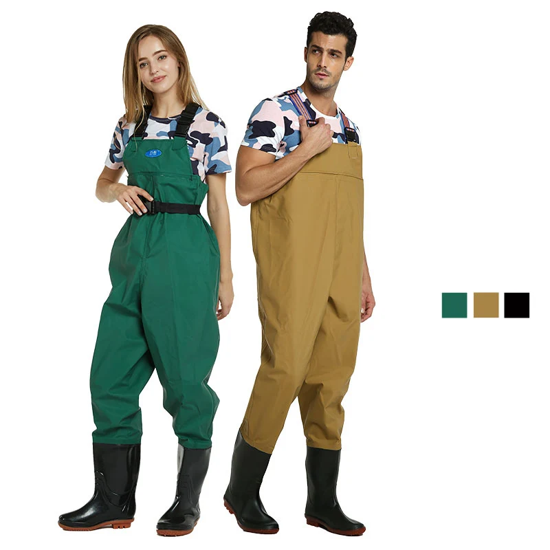 

Waterproof Insulated Breathable Nylon and PVC Cleated Wading Boots Chest Fishing Waders Hunting Bootfoot with Wading Belt B102