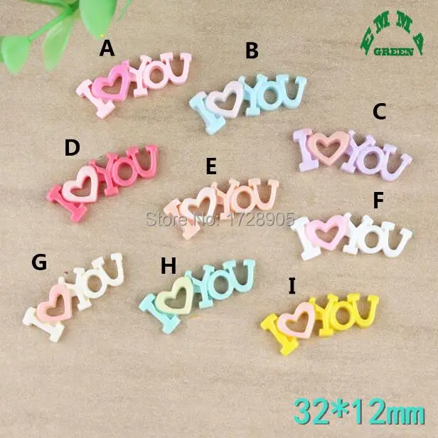 

I Love You Resin Cabochon Word Flatback Flat Back 32 mm 10 pcs Kawaii Korean Craft Decoration DIY Embellishment for Hair Bow