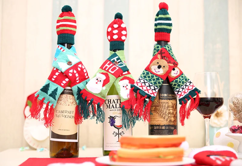QuickDone-Christmas-Wine-Bottle-Decorations-for-Home-Santa-Claus-Scarf-Hat-Suit-Banquet-Xmas-Party-Plush-Cute-snowmen-Table-Decor-MR0111 (12)