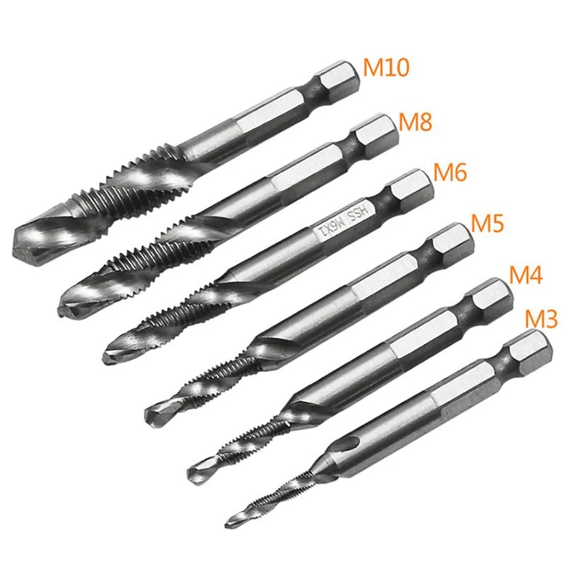 

6.35mm Hex Shank Drilling Tapping Integrated Wire Tapping Tap and Die Set Tap Drill Bit M3-M10 HSS Metric Tap for Screw Machine