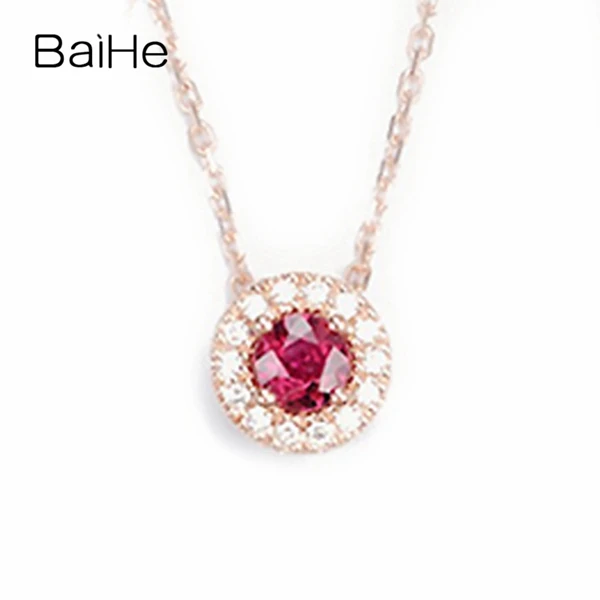 BAIHE Solid 18 K желтое золото 0.30ct Сертифицированный безупречный натуральный рубин помолвка женские модные ювелирные изделия ожерелья - Цвет камня: Ruby