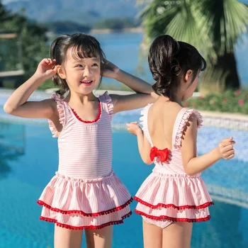

Children's Swimsuit Kids Girls 2019 Swimwear Baby Bikini For 2019 Children Female Skirt Bowknot Lovely Princess Ao Flowers