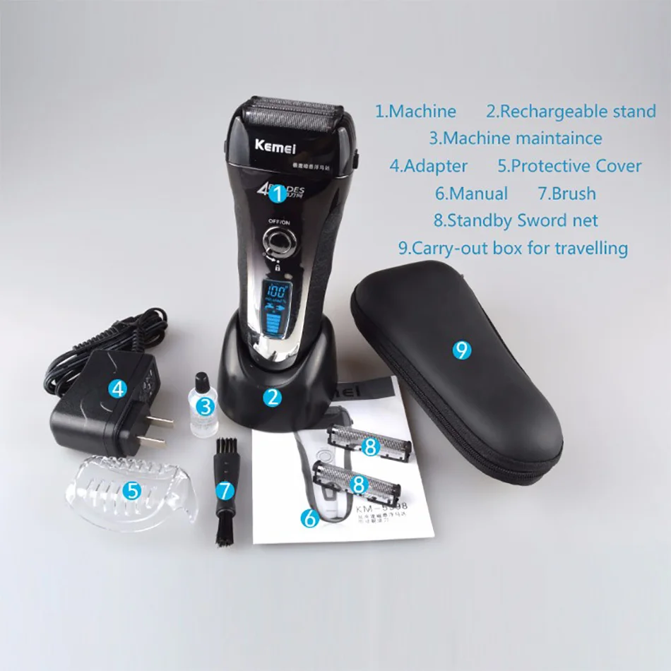 Kemei  Waterproof IPX6 LCD Display Rechargeable Electric Reciprocating Shaver 4D Floating Shaving Razor For Men Face Care