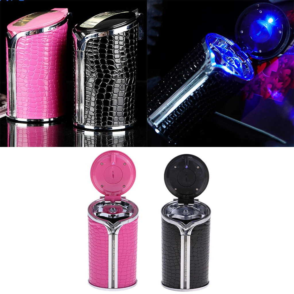2 Pcs Portable Cylinder Ashtray Self Extinguishing Cigarette Ash Bin Car Bucket Holder Smoke Bin Travel Office Vehicle 2 Colors
