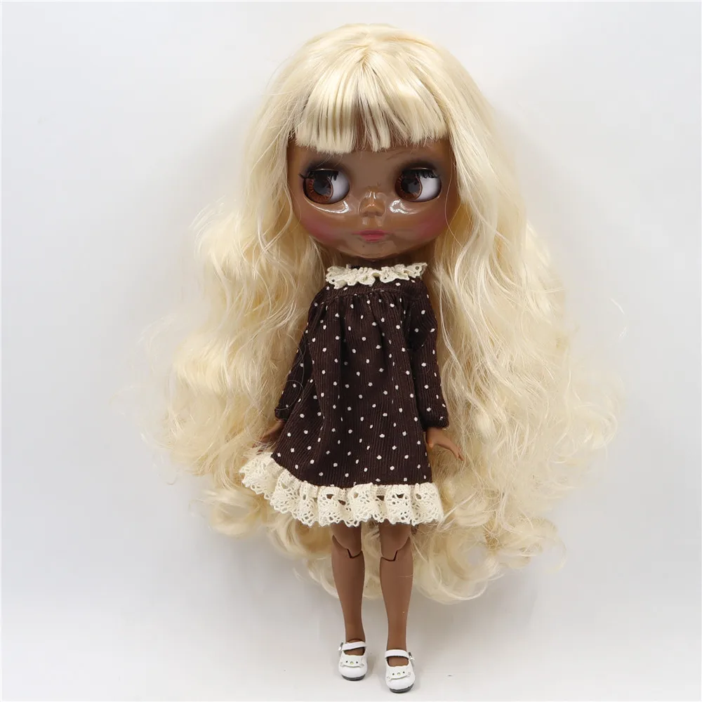 Кукла Blyth от ICY DBS супертемная черная кожа глянцевое лицо блестящие золотые волосы