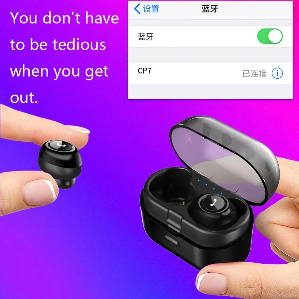 

CP7 TWS Wireless Bluetooth 5.0 Headset HiFi Earbuds Stereo Sport Earphones rechargeable box battery capacity about 100 hours