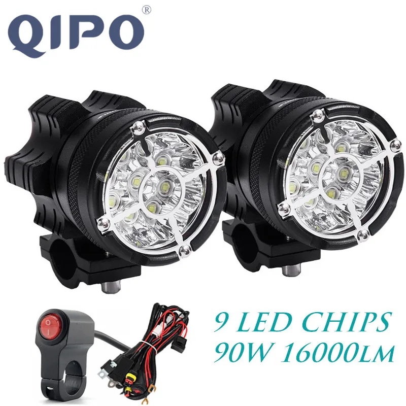 

QIPO Universal 9 Chips Headlight LED Motorcycle Motorbike 90W 16000LM Spotlight Waterproof Fog Spot Motos Bulb