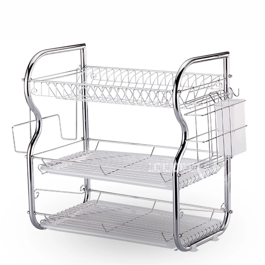 

New Household Drain Dish Rack Set Three Layers Storage Rack Kitchen Shelf Plate Dish Cutlery Cup Rack With Tray Drain Bowl Rack