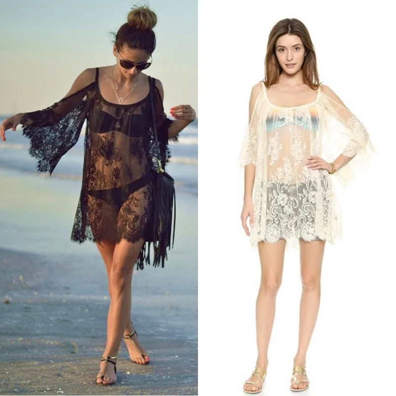 453 20 De Réductionfemmes Plage Robe Sexy Sangle Transparent Floral Dentelle Brodé Crochet Robes Dété Hippie Boho Robe Vestidos Plage Porter In