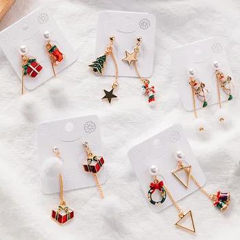 

12pairs/lot winter series Christmas deer Santa snow stars asymmetric lint earrings Christmas