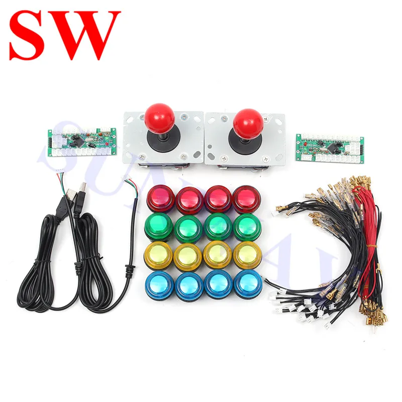 

2 Player Arcade DIY kits Zippyy Joysticks +LED Illuminated Push Buttons +Green USB Controller for Arcade Game Control DIY Kit