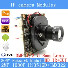 SONY IPC Hi3516D IMX322 1920×1080 P 1/2.8 “Placa do Módulo de Câmera 2.0MP IP 3MP Lente de 8mm Câmera de Segurança + HD IR-CUT
