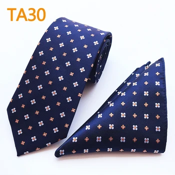 

8cm Unique Design Men Formal Necktie Set Blue Embroidered Floral Ties with Woven Pocket Square