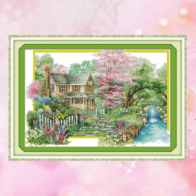 

JoySunday cross stitch kits needlework set Flowers villa Forest Houses 14CT 11CT cotton painting gift art factory wholesale