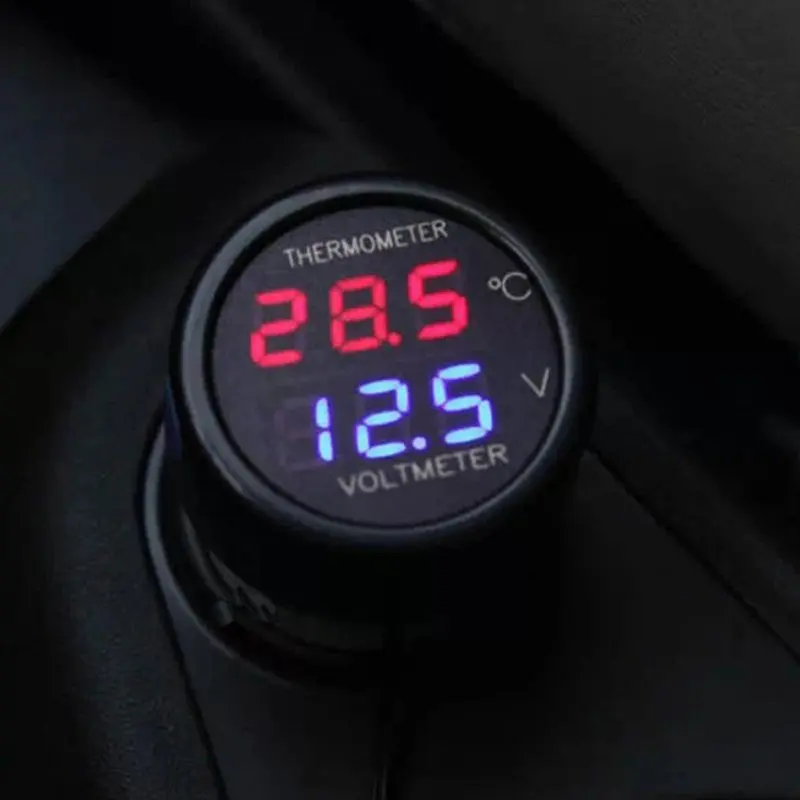 

2 In 1 DC 12V 24V Digital Car Voltmeter Thermometer Temperature Meter Battery Monitor Red Blue Led Dual Display