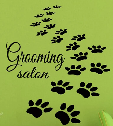 Pet Shop Vinyl Wall Decal Pet Grooming Salon Sign Paw Prints Mural Art Wall Sticker Pet Salon Shop Window Glass Room Decoration